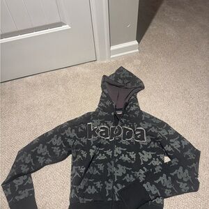 Vintage Kappa Black Logo Zip-Up Hoodie
